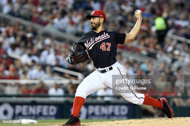 Gio Gonzalez of the Washington Nationals pitches against the New York Yankees at Nationals Park on May 15, 2018 in Washington, DC.