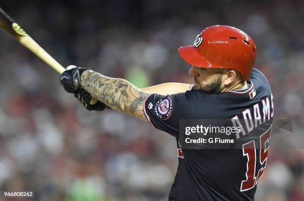 Matt Adams of the Washington Nationals bats against the New York Yankees at Nationals Park on May 15, 2018 in Washington, DC.