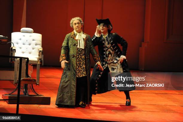 Giovanni Furlanetto and Alessandro Corbelli during The Barber Of Seville, an opera buffa in two acts by Gioachino Rossini directed by Stefano Vizioli...