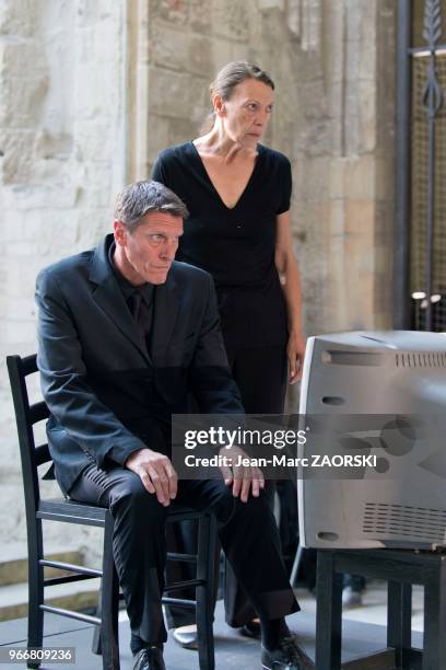 Mireille Herbstmeyer et Philippe Girard le 19 juillet 2016 dans 'Les Sept contre Thèbes, Eschyle, pièces de guerre', une adaptation pour le théâtre...