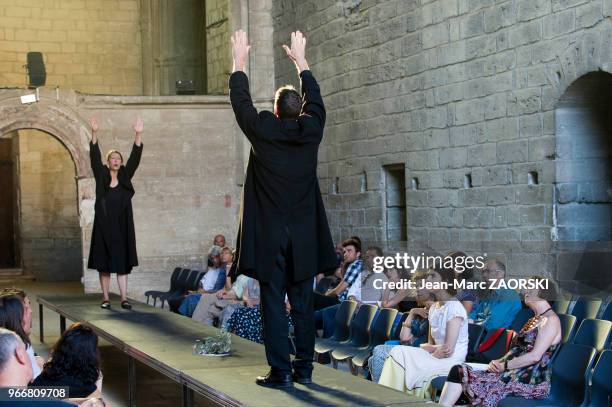 Mireille Herbstmeyer et Philippe Girard dans 'Les suppliantes, Eschyle, pièces de guerre', une adaptation pour le théâtre mise en scène par Olivier...