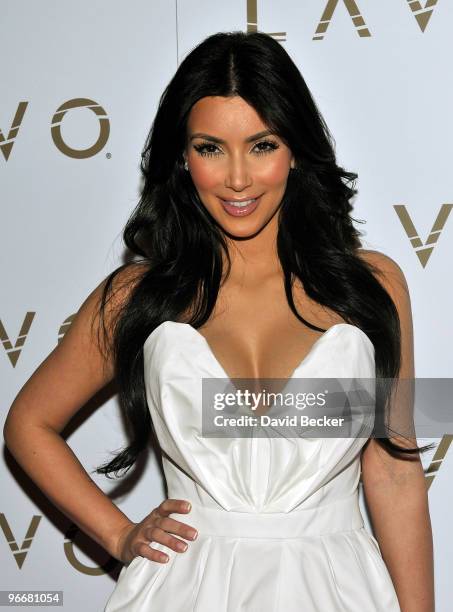 Television personality Kim Kardashian arrives to host the "Queen of Hearts" ball the Lavo Restaurant & Nightclub at The Palazzo February 13, 2010 in...