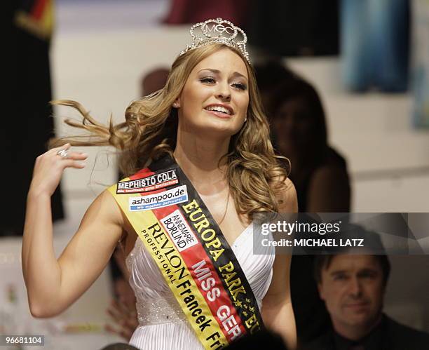 Anne Julia Hagen celebrates after winning the Miss Germany beuty competition in the southern German city of Rust on February 13, 2010. MICHAEL LATZ...