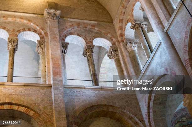 Détail de la partie supérieure de la nef de la basilique Saint Sernin, basilique romane bâtie aux XIe-XIIe siècles, pour abriter les reliques de...