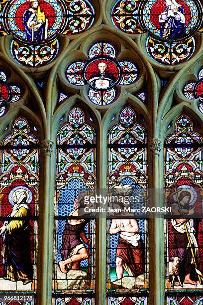 Dans le choeur de l'église Saint Jean de Malte, première église gothique de Provence, un detail du vitrail de Charles Marechal , ici est représentée...