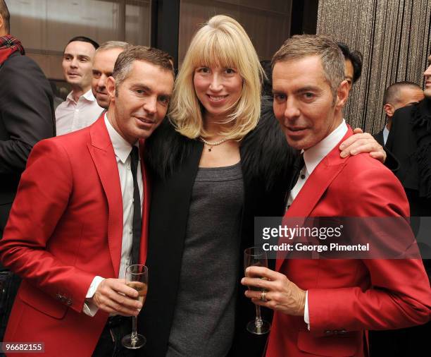 Julie Enfield with designers Dean Caten and Dan Caten at the DSquared and MAC Cosmetics celebration for the opening of the 2010 Winter Olympic Games...