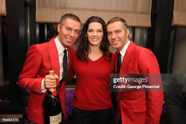 Nancy Kerrigan with Designers Dean Caten and Dan Caten at the DSquared and MAC Cosmetics celebration for the opening of the 2010 Winter Olympic Games...