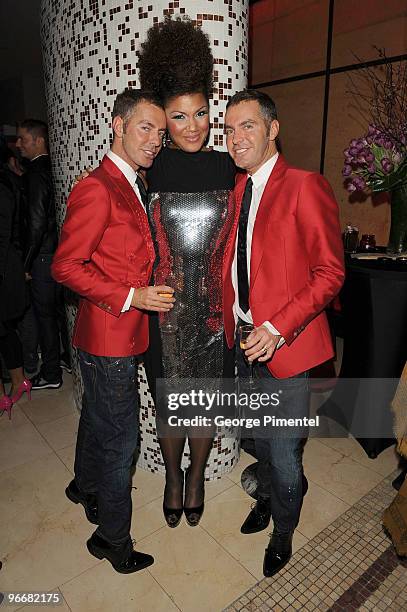 Singer Measha Brueggergosman with designers Dean Caten and Dan Caten at the DSquared and MAC Cosmetics celebration for the opening of the 2010 Winter...