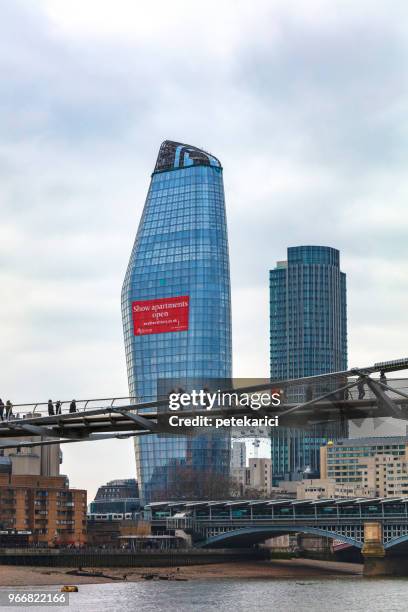 millennium bridge and tate modern - monument station london stock pictures, royalty-free photos & images