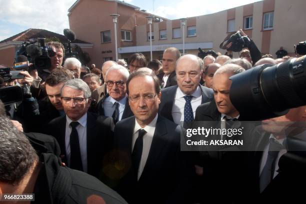 Francois Hollande french candidate for presidential election and socialist officials in Orza Hattorah jewish college in Toulouse on monday march 19,...