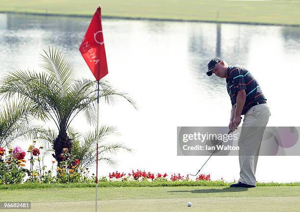 Richard Finch of England in action during the Final Round of the Avantha Masters held at The DLF Golf and Country Club on February 14, 2010 in New...