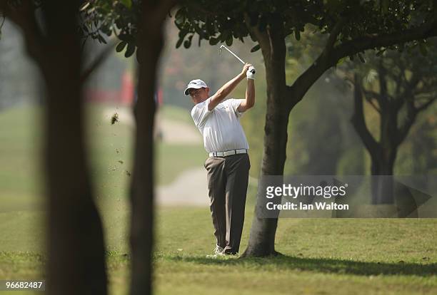 David Drysdale of Scotland in action during the Final Round of the Avantha Masters held at The DLF Golf and Country Club on February 14, 2010 in New...