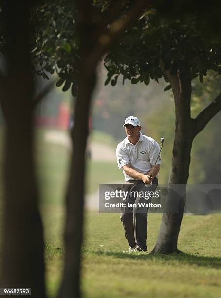 David Drysdale of Scotland in action during the Final Round of the Avantha Masters held at The DLF Golf and Country Club on February 14, 2010 in New...