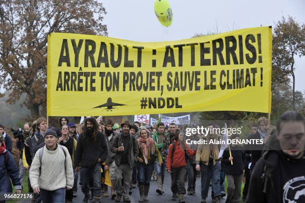 Several thousands of farmers, environmental activists and opponents take part in a demonstration to protest against a project to build an...