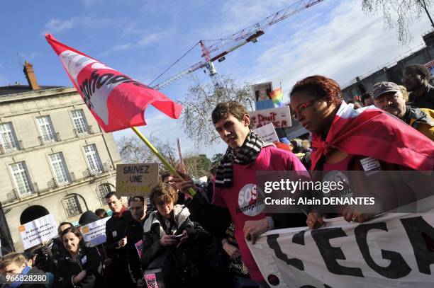 Demonstration of supporters about bill French government opening marriage and adoption to same-sex couples, whether gay or lesbians, on December 15,...