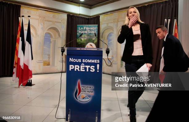 Marion Maréchal-Le Pen, candidate en Provence-Alpes-Côte d'Azur pour le Front National lors des résultats des élections régionales du second tour...