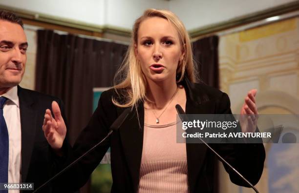Marion Maréchal-Le Pen, candidate en Provence-Alpes-Côte d'Azur pour le Front National lors des résultats des élections régionales du second tour...