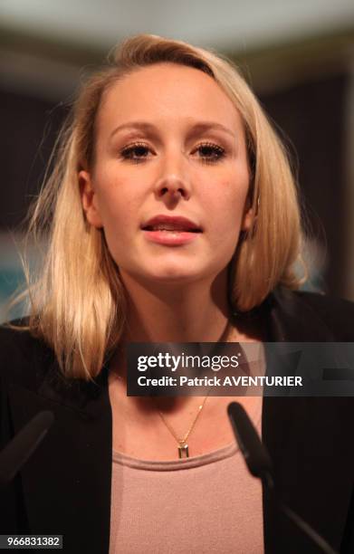 Marion Maréchal-Le Pen, candidate en Provence-Alpes-Côte d'Azur pour le Front National lors des résultats des élections régionales du second tour...