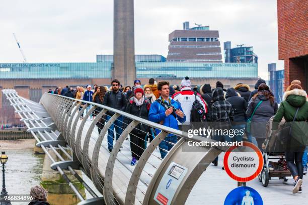 millennium bridge and tate modern - monument station london stock pictures, royalty-free photos & images