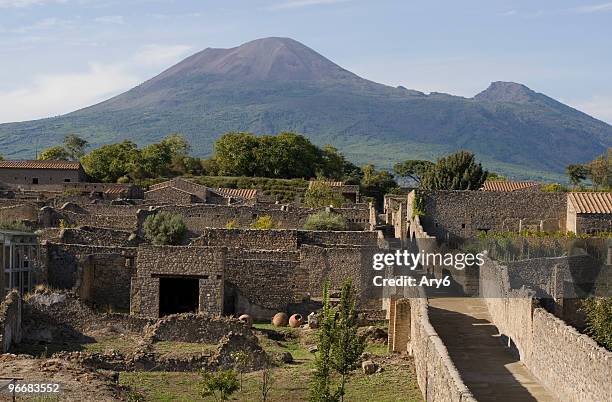 pompeya con monte vesuvio - pompeya fotografías e imágenes de stock