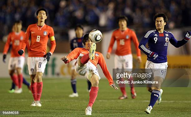 Yong Hyung Cho of South Korea in action during the East Asian Football Championship 2010 match between Japan and South Korea at the National Stadium...