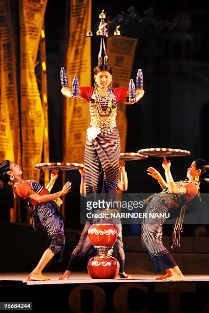 In this February 13, 2010 photograph, dancers from the Indian state of Tripura perform during the opening ceremony of the Octave 2010 Festival at...