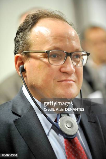 Ambroise Fayolle, vice-president de la Banque Europeenne d'Investissement , en visite chez l'equipementier aeronautique Daher, le 14 Octobre 2016 a...