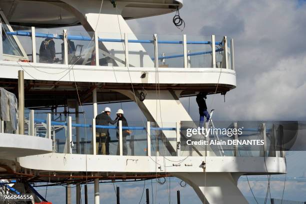 Contruction du paquebot geant "Harmony of the Seas" au chantier naval francais STX Europe de Saint-Nazaire, le 18 Fevrier 2016 a Saint-Nazaire, Ouest...