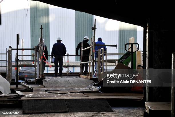 Contruction du paquebot geant "Harmony of the Seas" au chantier naval francais STX Europe de Saint-Nazaire, le 18 Fevrier 2016 a Saint-Nazaire, Ouest...