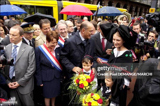 Jacques Chirac lors de l'inauguration officielle du tramway.