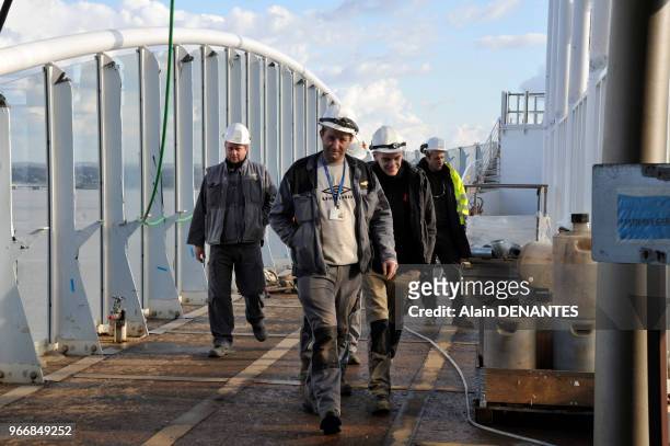 Contruction du paquebot geant "Harmony of the Seas" au chantier naval francais STX Europe de Saint-Nazaire, le 18 Fevrier 2016 a Saint-Nazaire, Ouest...