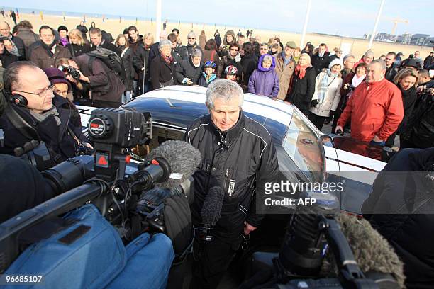 French film director Claude Lelouch answers to journalists on February 14, 2010 in Deauville, western France, where he invited couples for St...