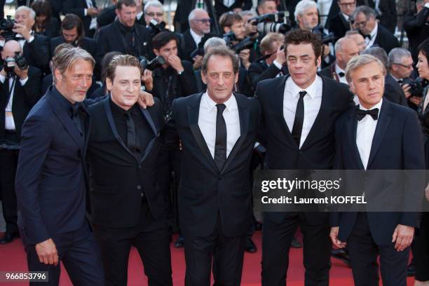 Christoph Waltz, Benicio del Toro,Vincent Lindon, Mads Mikkelsen and Benoit Magimel attend the 70th Anniversary of the 70th annual Cannes Film...