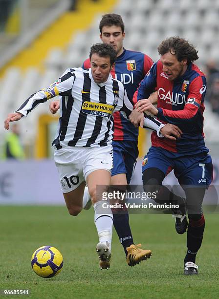 Alessandro Del Piero of Juventus FC battles for the ball with Marco Rossi of Genoa CFC during the Serie A match between Juventus FC and Genoa CFC at...