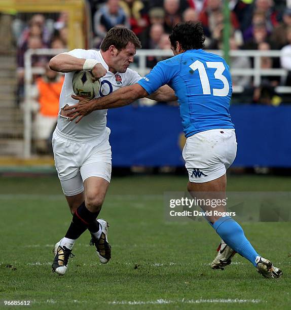 Mark Cueto of England is tackled by Gonzalo Canale during the RBS Six Nations match between Italy and England at Stadio Flaminio on February 14, 2010...