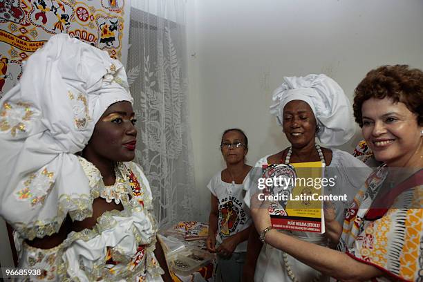 Queen of Ile Aiye group Gisele Santos and Chieff of Staff Dilma Rousseff at Ile Aiye seat at Curuzu in Liberdade neighborhood during Salvador's...