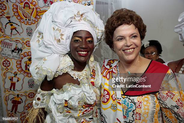 Queen of Ile Aiye group Gisele Santos and Chieff of Staff Dilma Rousseff pose for a photograph at Ile Aiye seat at Curuzu in Liberdade neighborhood...