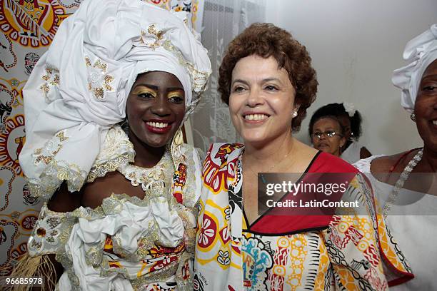 Queen of Ile Aiye group Gisele Santos and Chieff of Staff Dilma Rousseff pose for a photograph at Ile Aiye seat at Curuzu in Liberdade neighborhood...