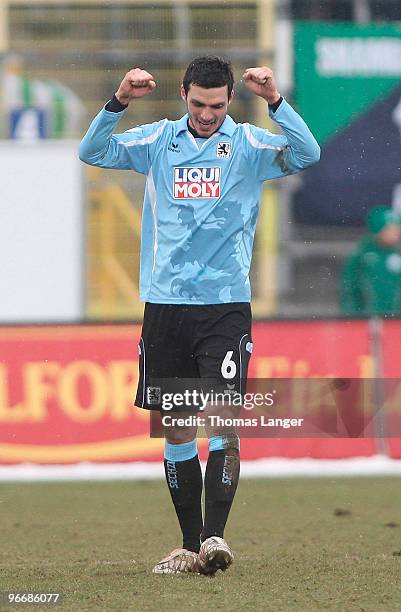 Mathieu Beda of Muenchen reacts after the 2nd Bundesliga match between SpVgg Greuther Fuerth and TSV 1860 Muenchen at the Playmobil Stadium on...