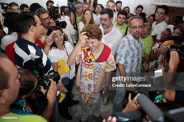 Chieff of Staff Dilma Rousseff speaks with the press at Ile Aiye seat for their parade on February 13, 2010 in Salvador, Bahia.