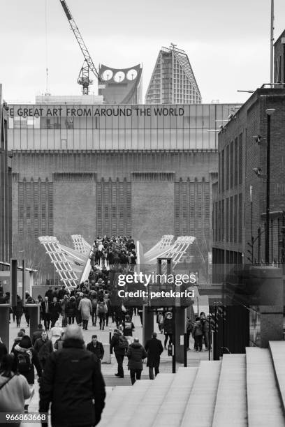 millennium bridge and tate modern - monument station london stock pictures, royalty-free photos & images