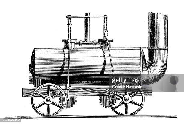 steam train from stephenson 1815 - steam power stock illustrations