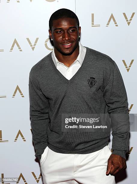Pro football player Reggie Bush arrives for "Queen Of Hearts" ball at Lavo Restaurant & Nightclub at The Palazzo on February 13, 2010 in Las Vegas,...