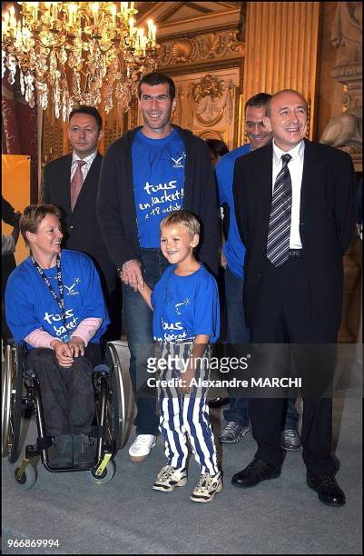 Tous en baskets pour battre la maladie" operation held in Lyon as a fundraiser for leucodystrophy research. At the city hall with Beatrice Hess, Yann...