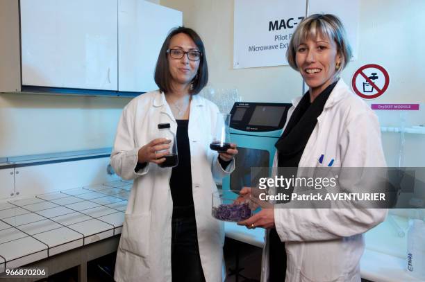 Jessica Hamou et Sandrine Périno-Issartier dans le laboratoire à l'université de Science d'Avignon travaillant sur l'eco-extraction du safran le 27...