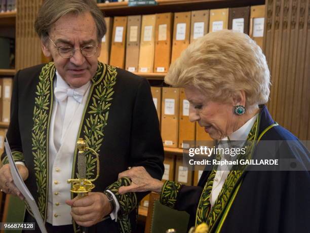 Hélène Carrère d'Encausse lors de l'installation de Alain Finkielkraut à l'Académie Française, au fauteuil de Félicien Marceau, le 28 janvier 2016,...