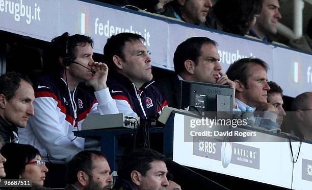 England management team of Mike Ford, John Wells, Martin Johnson and Brian Smith look on during the RBS Six Nations match between Italy and England...