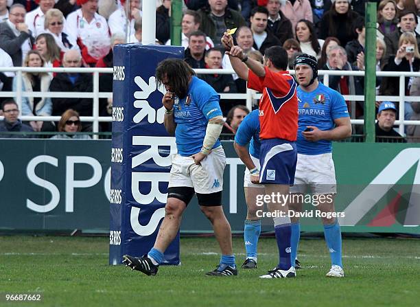 Martin Castrogiovanni of Italy is sin binned during the RBS Six Nations match between Italy and England at Stadio Flaminio on February 14, 2010 in...