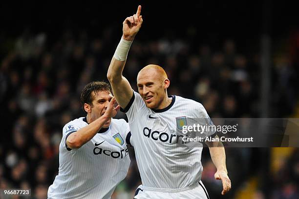 James Collins of Aston Villa celebrates after scoring during the FA Cup sponsored by E.ON 5th Round match between Crystal Palace and Aston Villa at...