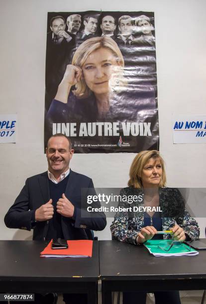 Steeve Briois, maire d'Hénin-Beaumont, vice-président du Front National et député européen et Muriel Coativy, secrétaire départementale du Rhône lors...